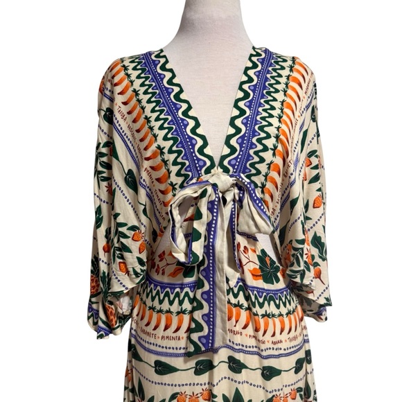 Anthropologie FARM Rio V-Neck Kaftan Maxi Cut-Out Dress Medium - Picture 9 of 16